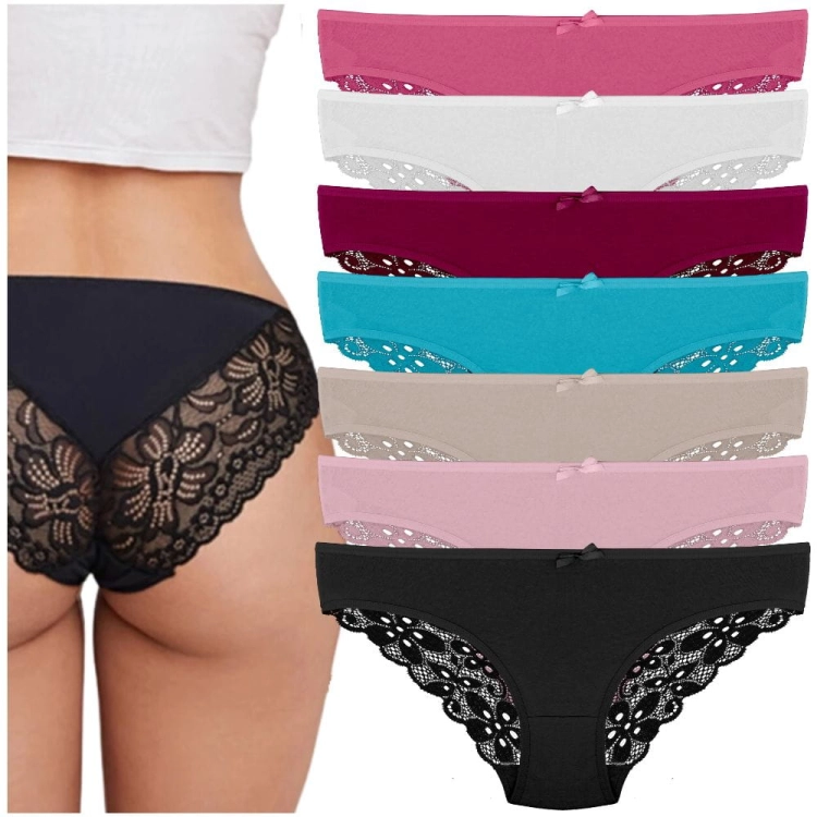 7 par Majtki damskie bawełniane z koronkowym tyłem mix kolorów