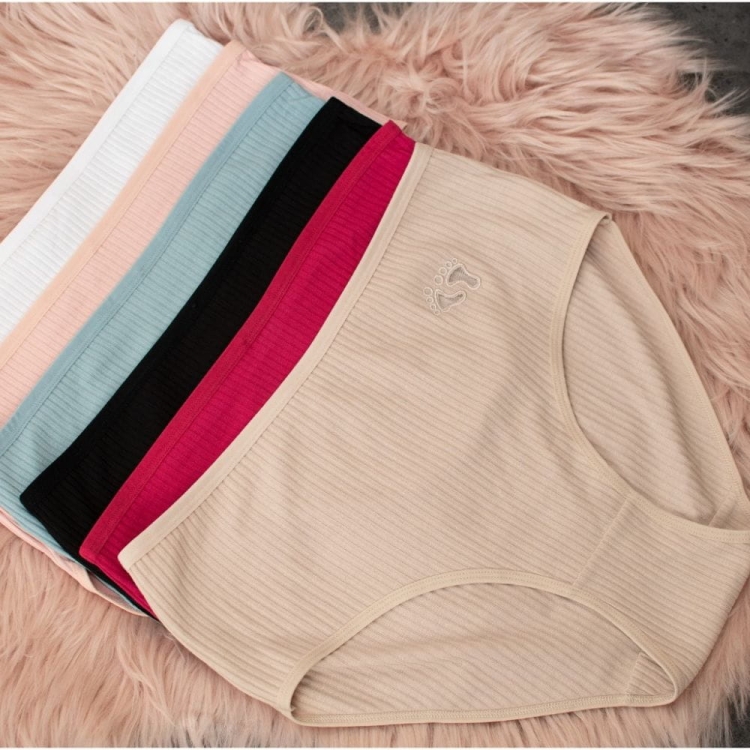 6 PAR Figi damskie w prążki z motywem łapek mix kolorów