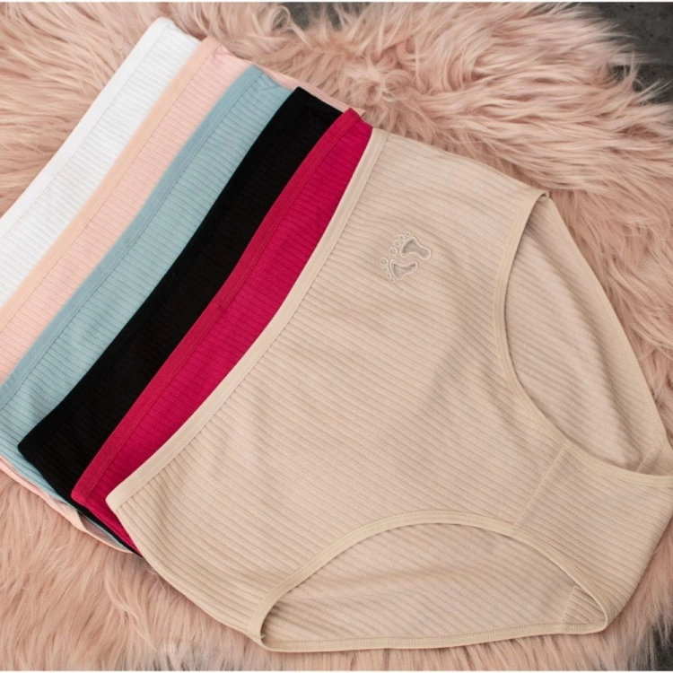 6 PAR Figi damskie w prążki z motywem łapek mix kolorów