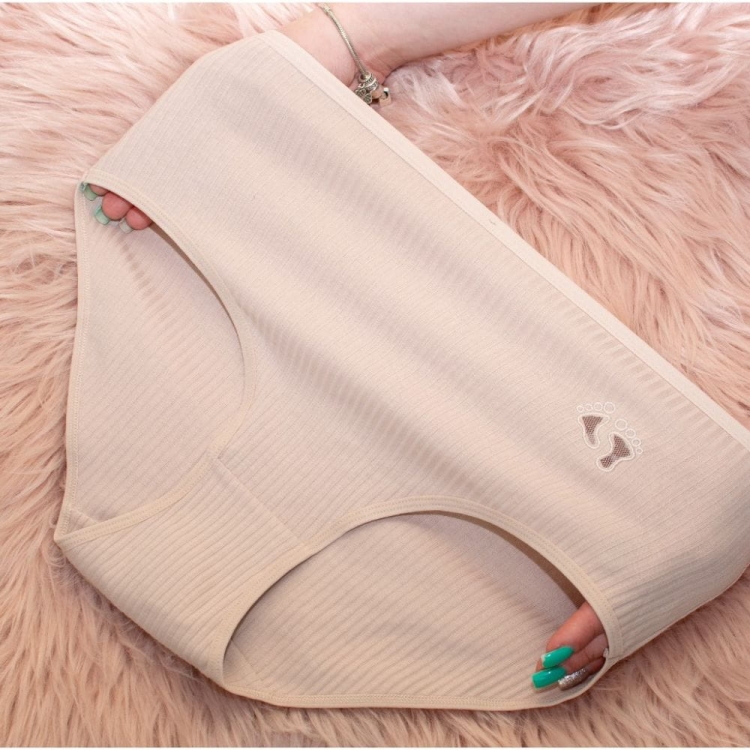 6 PAR Figi damskie w prążki z motywem łapek mix kolorów