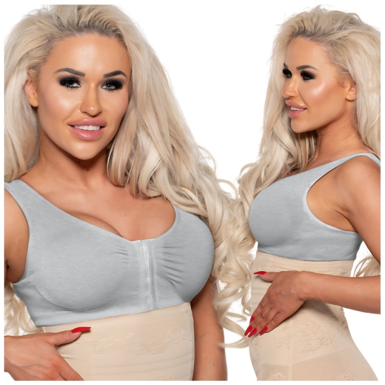 Biustonosz damski zapinany z przodu bez fiszbin szary