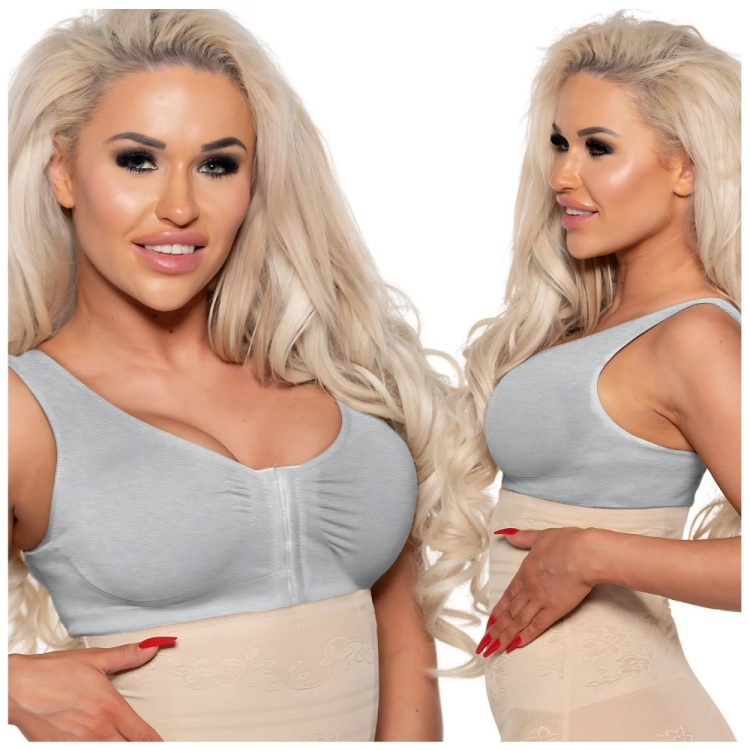 Biustonosz damski zapinany z przodu bez fiszbin szary