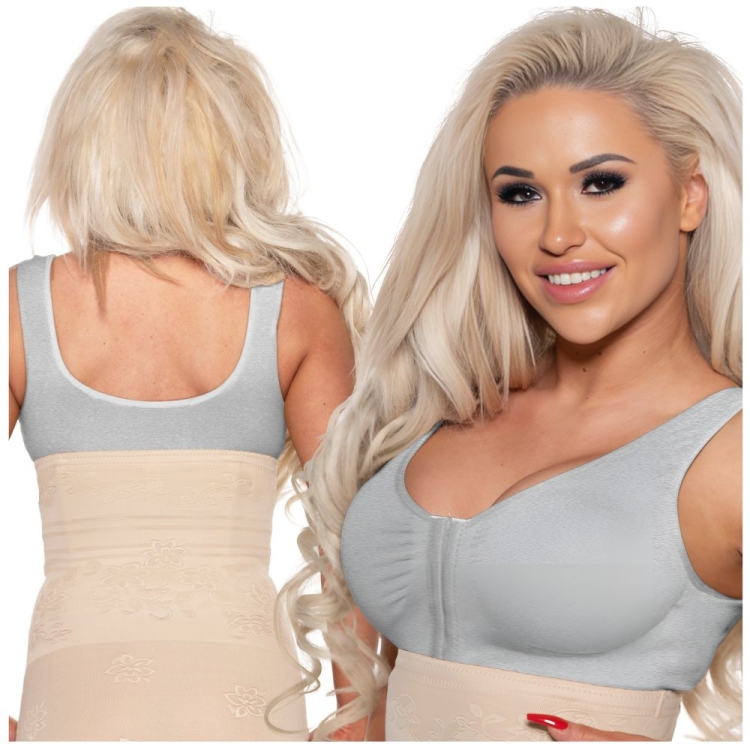 Biustonosz damski zapinany z przodu bez fiszbin szary