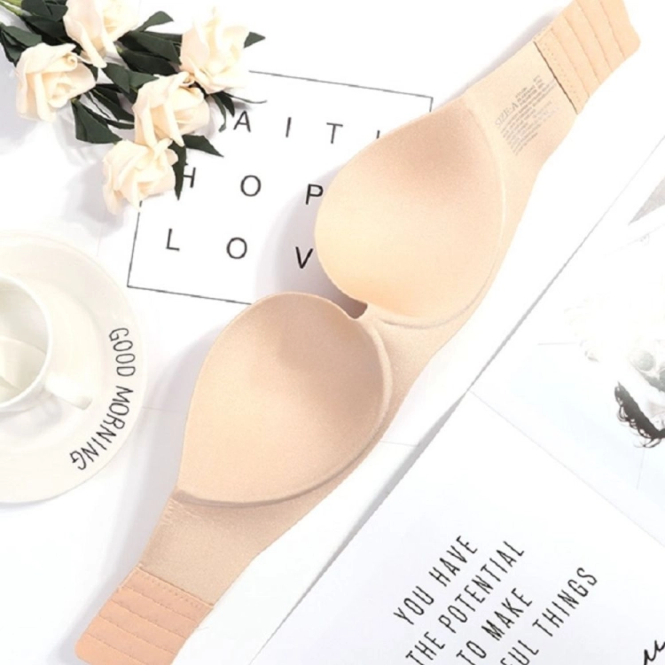 Biustonosz bardotka bez ramiączek push-up silikonowy tył beżowy