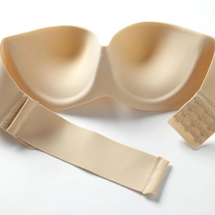Biustonosz bardotka bez ramiączek push-up silikonowy tył beżowy