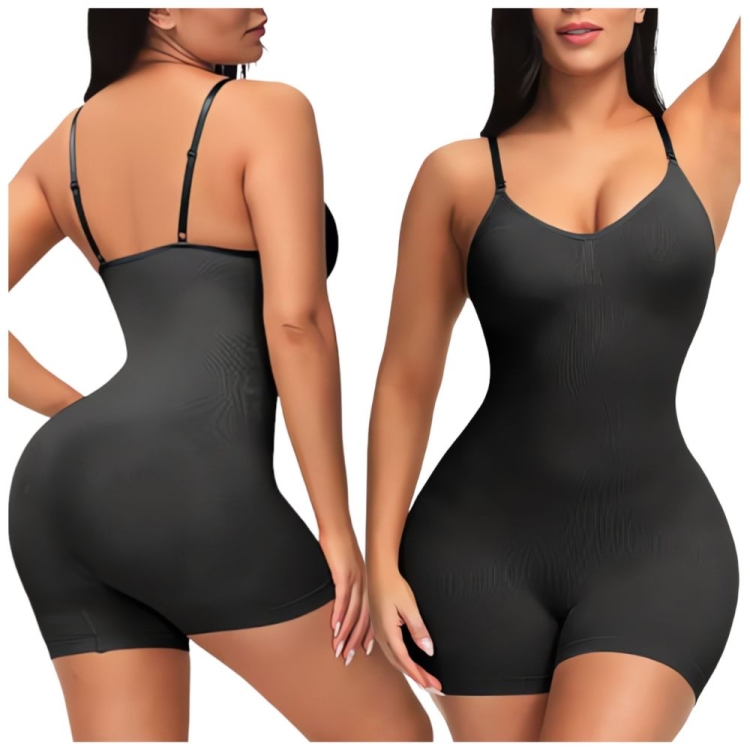 Body wyszczuplające na ramiączkach z nogawkami czarne