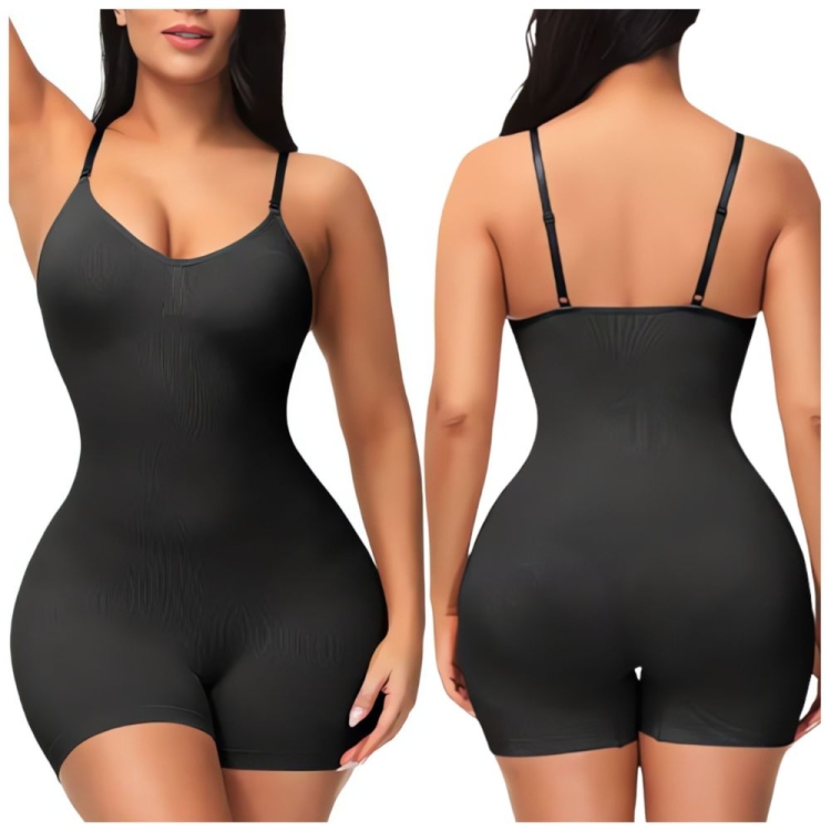 Body wyszczuplające na ramiączkach z nogawkami czarne