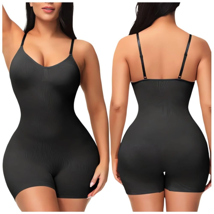 Body wyszczuplające na ramiączkach z nogawkami czarne