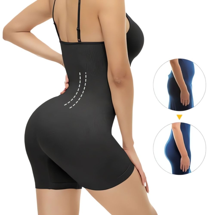 Body wyszczuplające na ramiączkach z nogawkami czarne