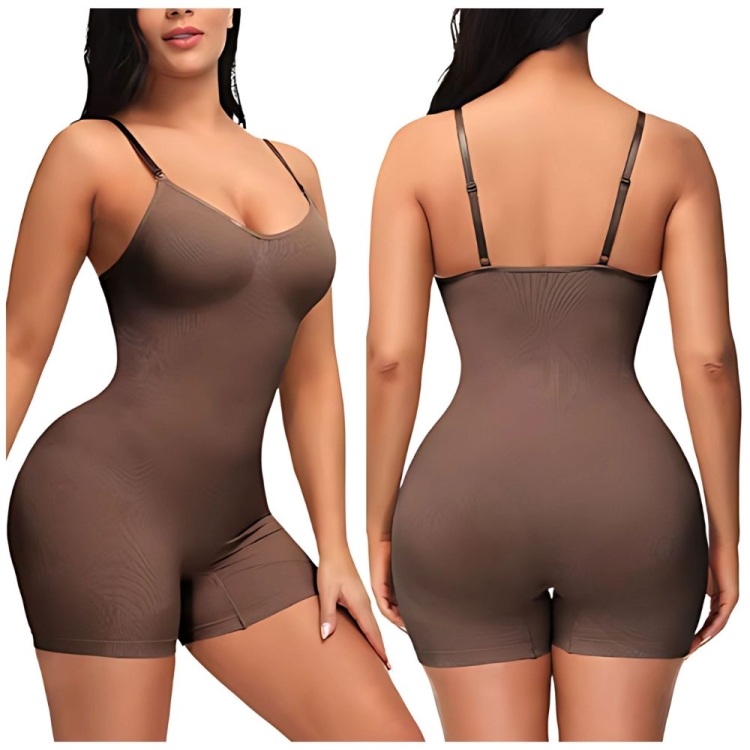 Body wyszczuplające na ramiączkach z nogawkami brązowe