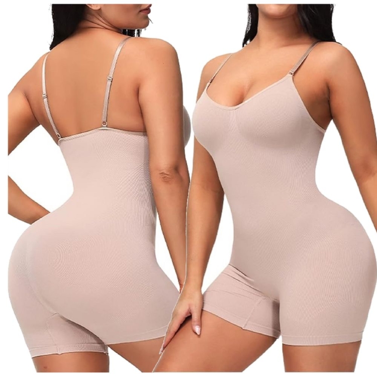 Body wyszczuplające na ramiączkach z nogawkami beżowe