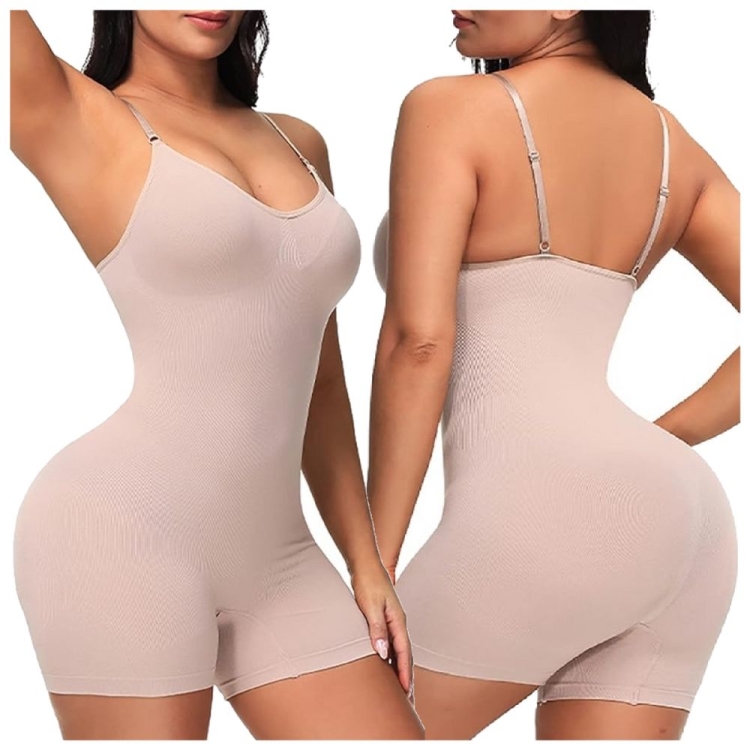 Body wyszczuplające na ramiączkach z nogawkami beżowe