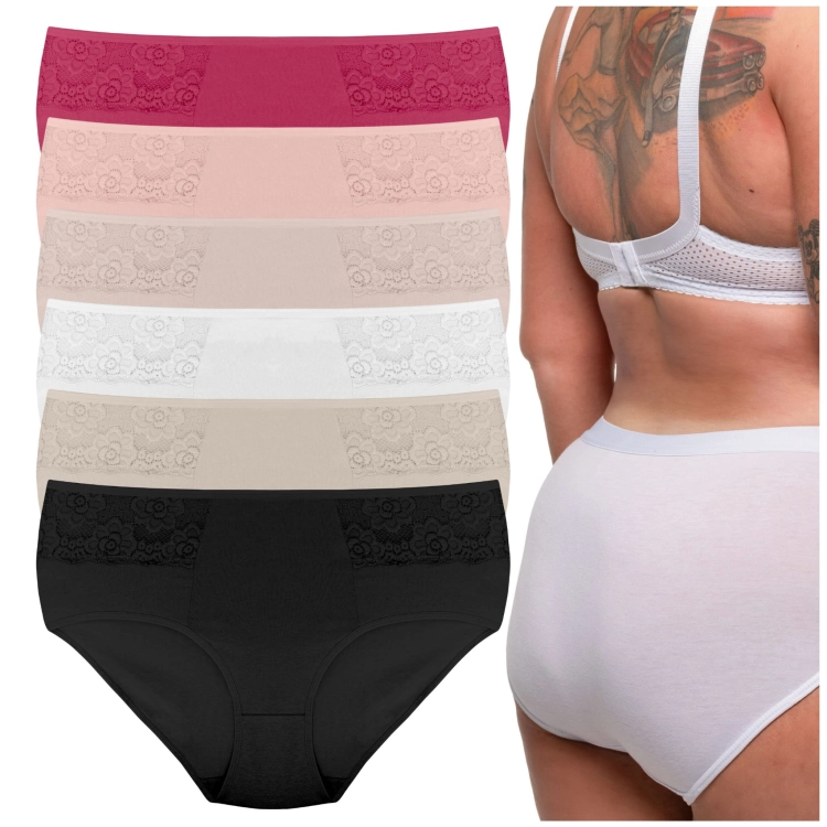 6 par Majtki bawełniane figi damskie z koronką mix kolorów