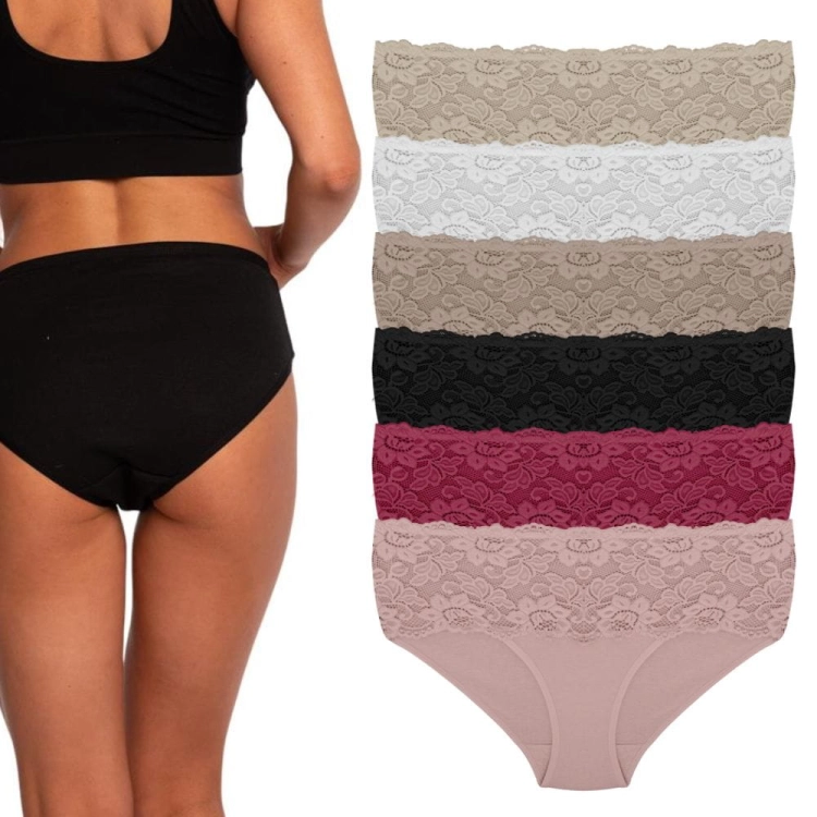 6 par Majtki damskie bawełniane z miękką koronką mix