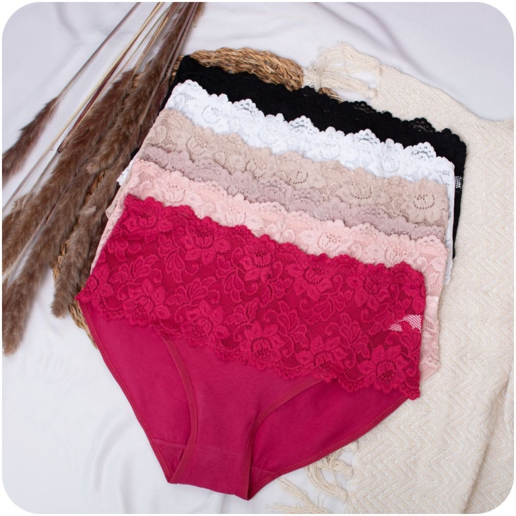 6 par Majtki damskie bawełniane z miękką koronką mix