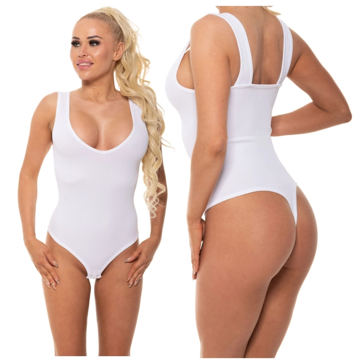 Body prążkowane białe na ramiączkach V-neck