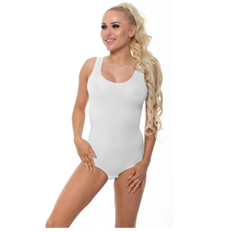 Body bambusowe damskie białe z okrągłym dekoltem