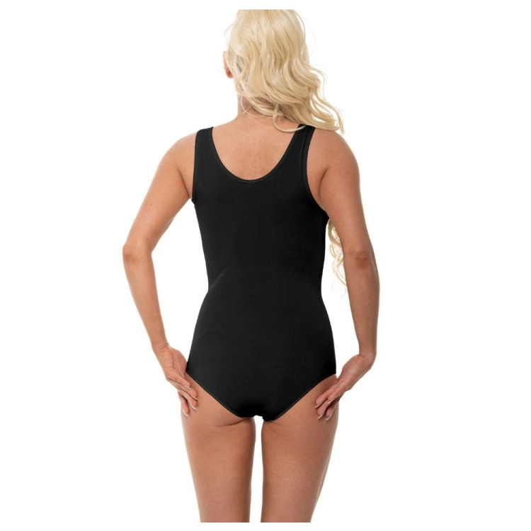 Body bambusowe damskie czarne z okrągłym dekoltem