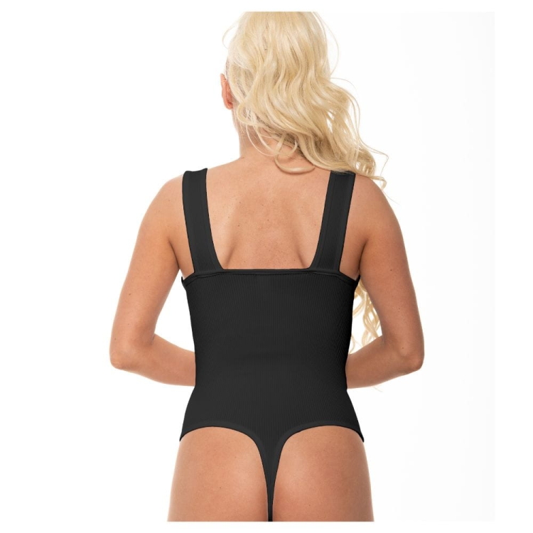Body prążkowane czarne na ramiączkach V-neck