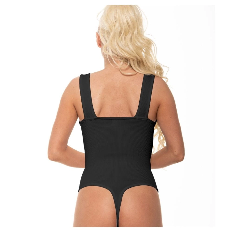 Body prążkowane czarne na ramiączkach V-neck