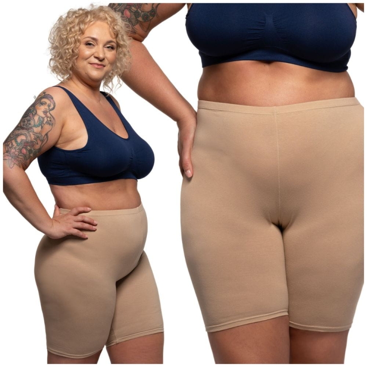 Pantalony bawełniane Polskie – beżowe legginsy kolarki plus size