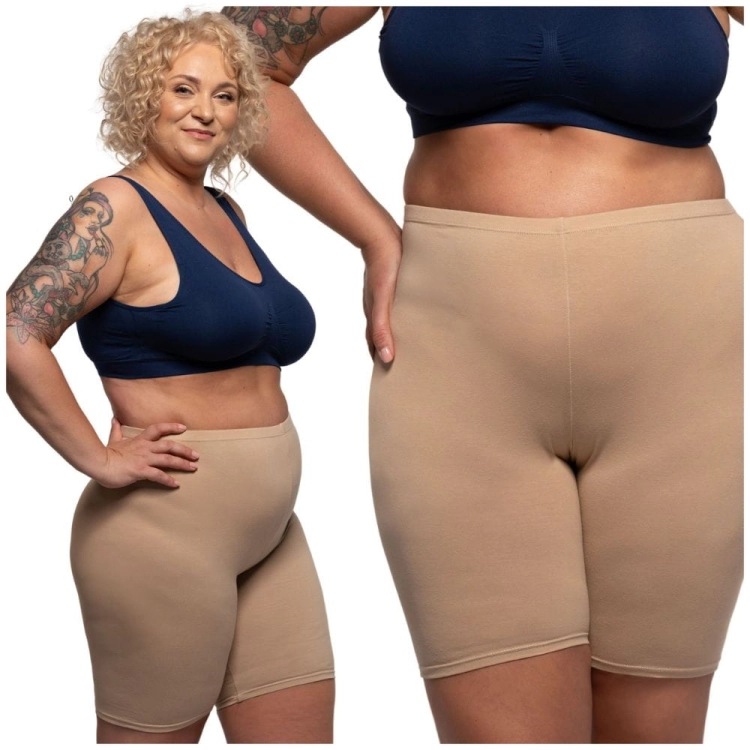 Pantalony bawełniane Polskie – beżowe legginsy kolarki plus size