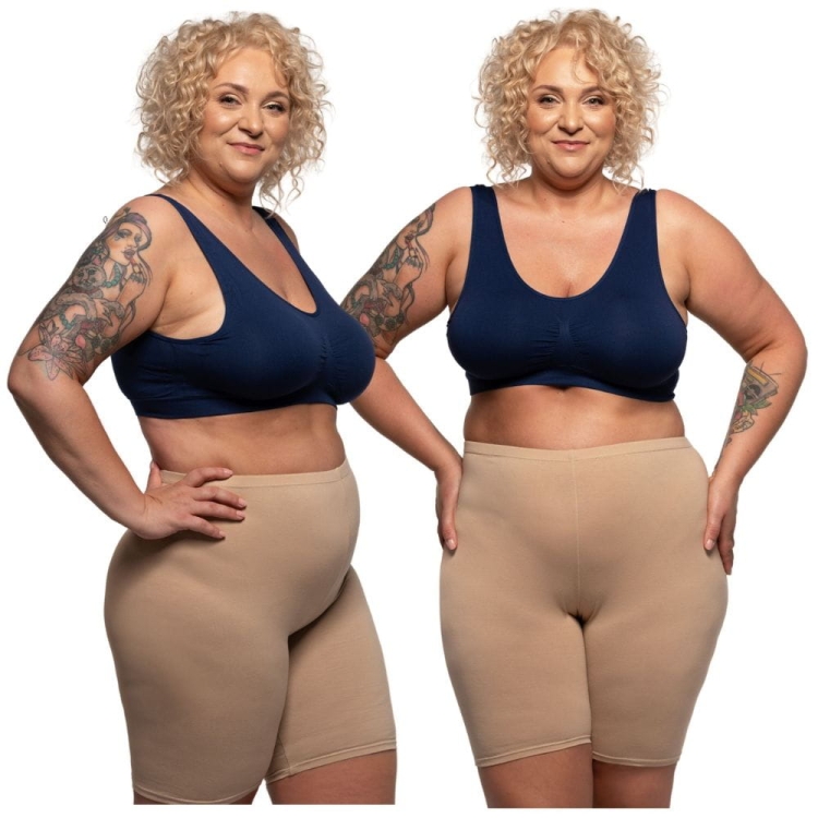 Pantalony bawełniane Polskie – beżowe legginsy kolarki plus size