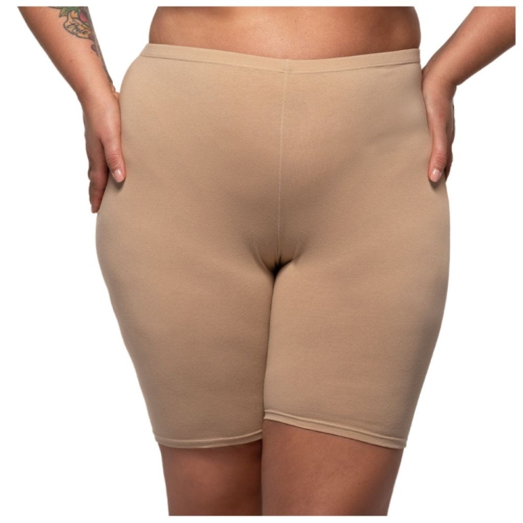 Pantalony bawełniane Polskie – beżowe legginsy kolarki plus size