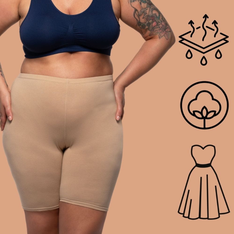 Pantalony bawełniane Polskie – beżowe legginsy kolarki plus size