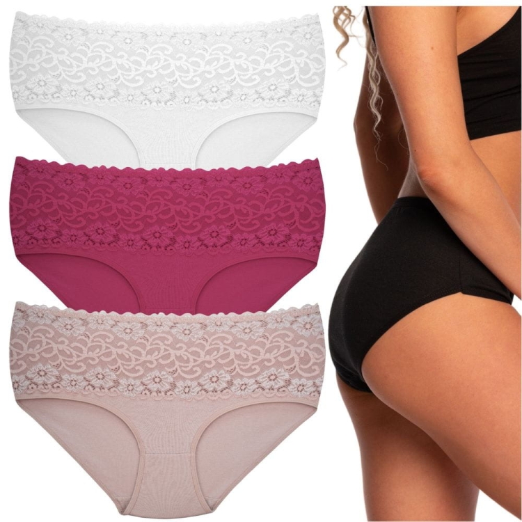 Majtki z koronką wysoki stan – 3-pak