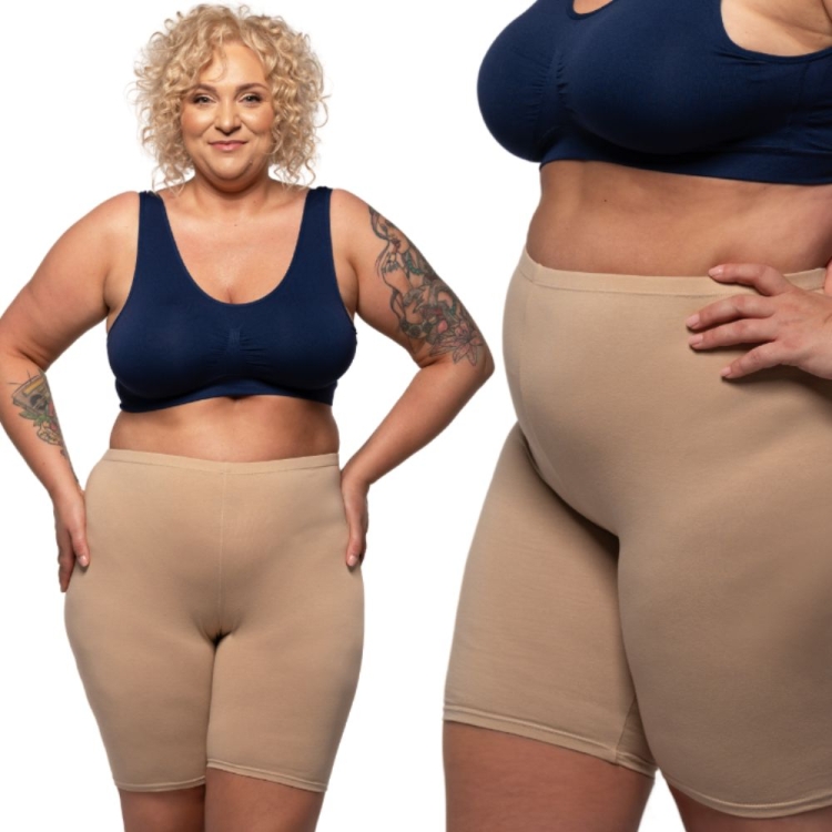 Pantalony Damskie Bawełniane z Wysokim Stanem Beżowe