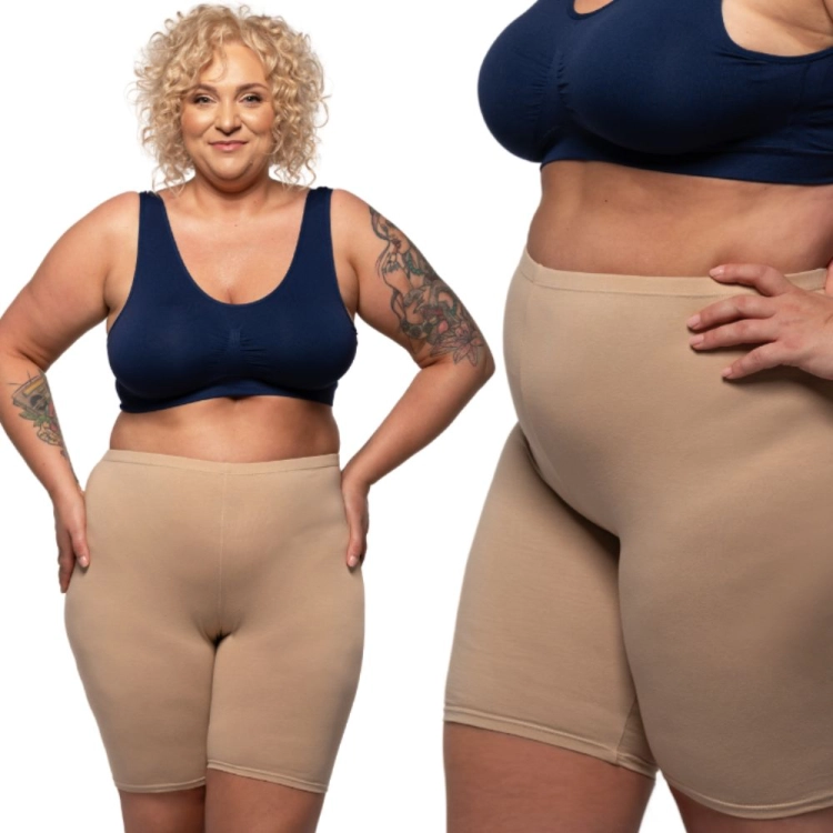 Pantalony Damskie Bawełniane z Wysokim Stanem Beżowe