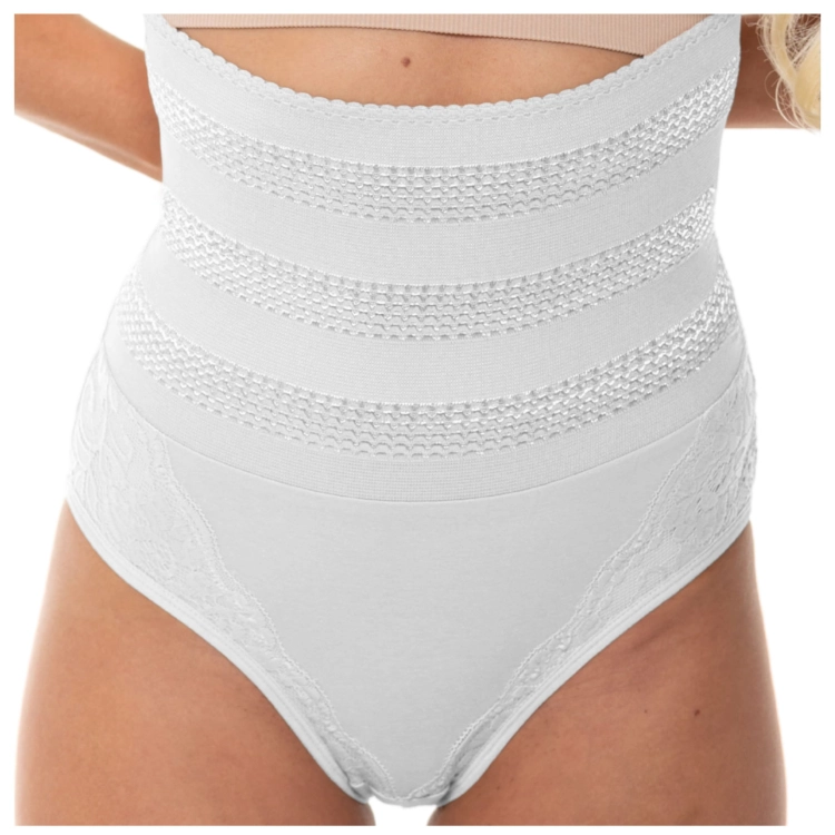 Majtki z Wysokim Stanem Wyszczuplające Bruch z Koronką Białe