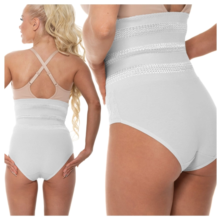 Majtki z Wysokim Stanem Wyszczuplające Bruch z Koronką Białe