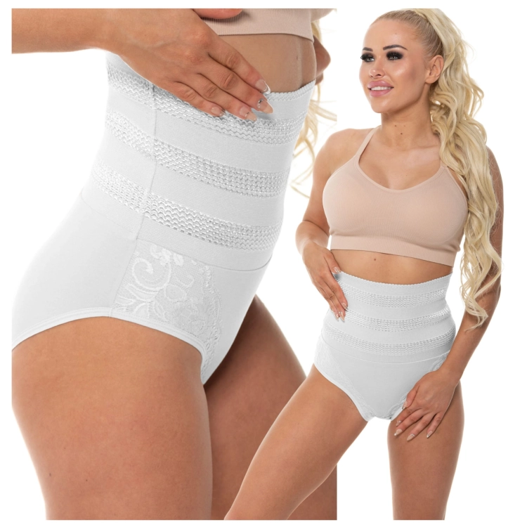 Majtki z Wysokim Stanem Wyszczuplające Bruch z Koronką Białe
