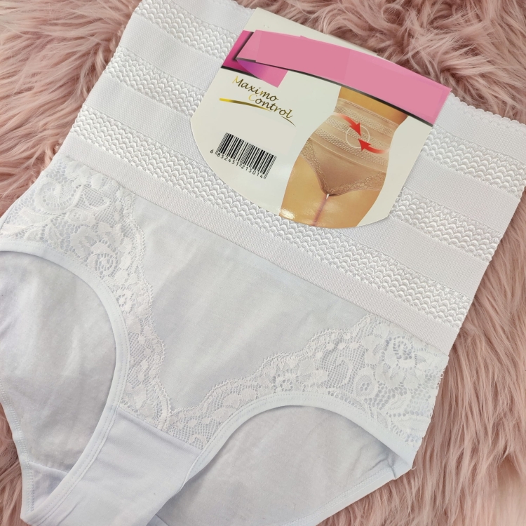 Majtki z Wysokim Stanem Wyszczuplające Bruch z Koronką Białe