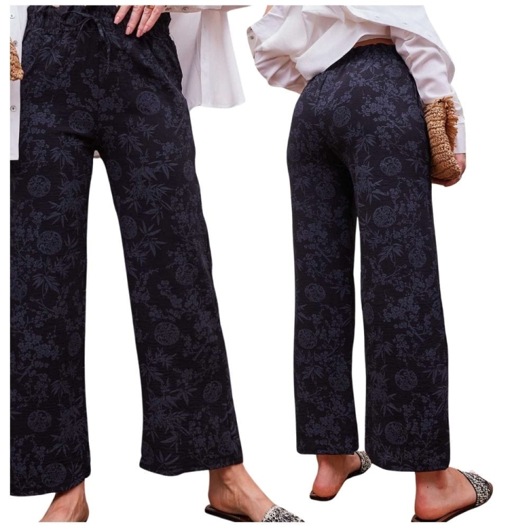 Spodnie Szerokie Damskie Letnie w Kwiatki