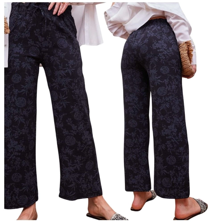 Spodnie Szerokie Damskie Letnie w Kwiatki