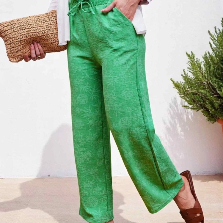 Spodnie Szerokie Damskie Letnie w Kwiatki