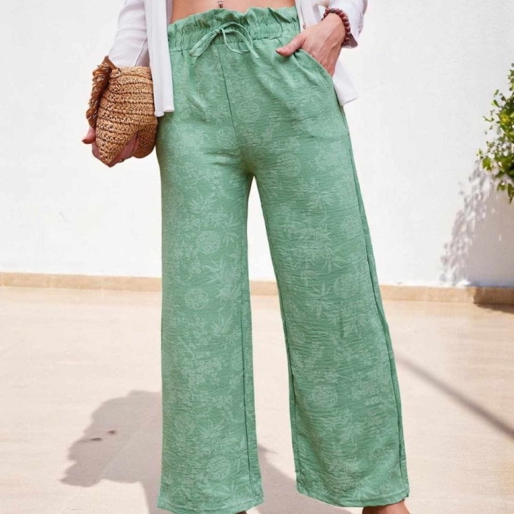 Spodnie Szerokie Damskie Letnie w Kwiatki