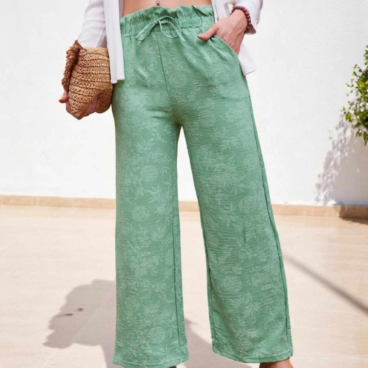 Spodnie Szerokie Damskie Letnie w Kwiatki