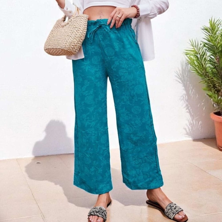 Spodnie Szerokie Damskie Letnie w Kwiatki