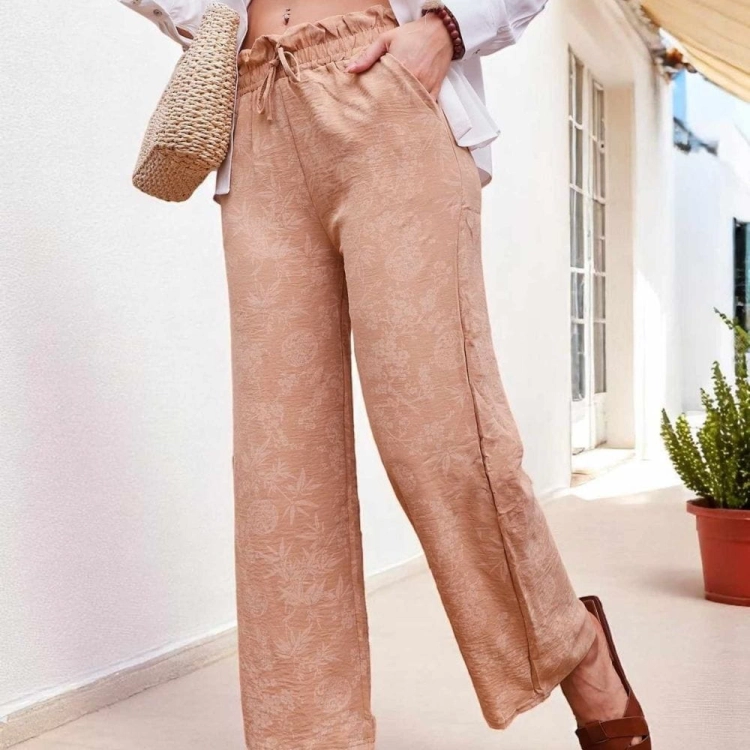 Spodnie Szerokie Damskie Letnie w Kwiatki