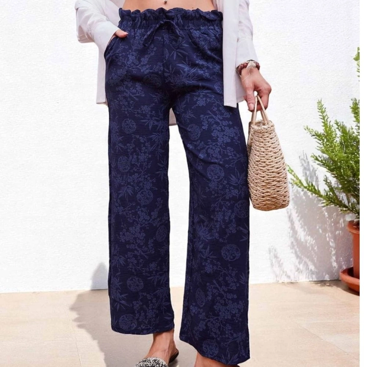 Spodnie Szerokie Damskie Letnie w Kwiatki