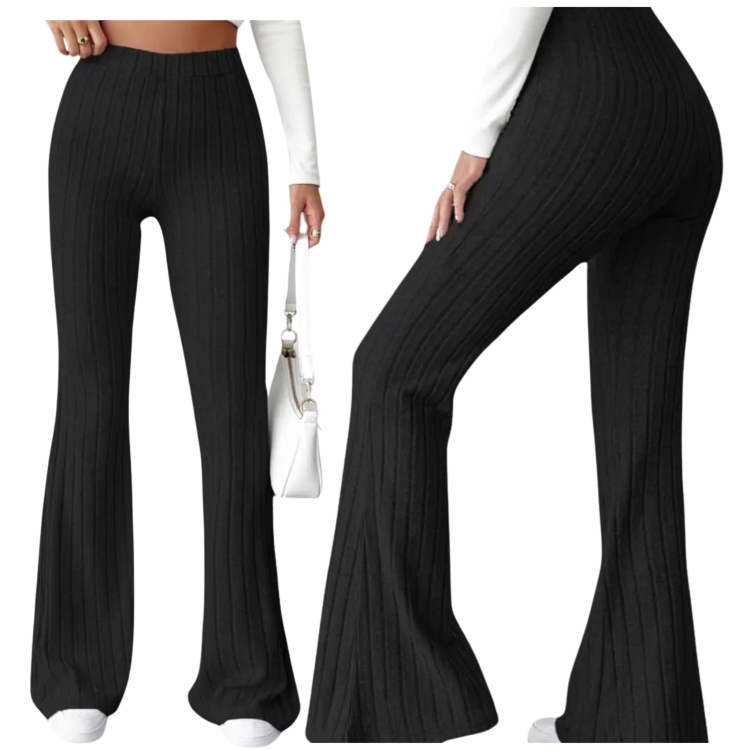 Legginsy Dzwony Damskie Prążkowane Rozciągliwe