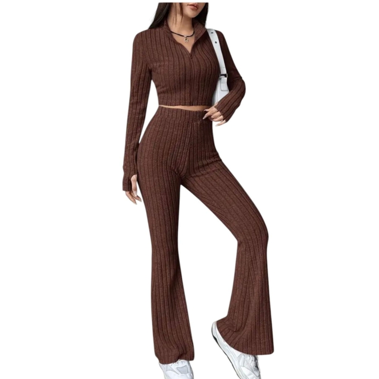 Komplet Spodnie Bluzka Dzwony i Crop Top Rozciągliwe