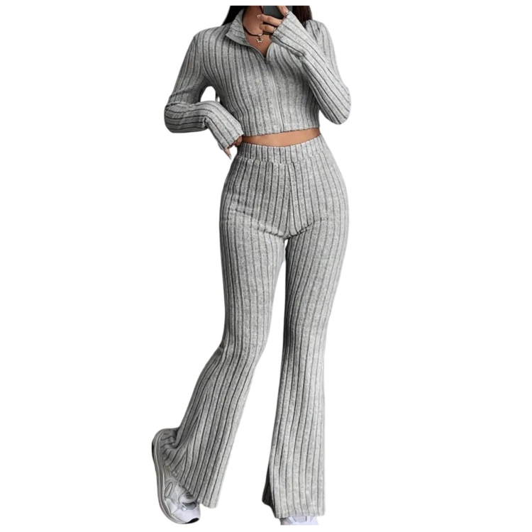 Komplet Spodnie Bluzka Dzwony i Crop Top Rozciągliwe