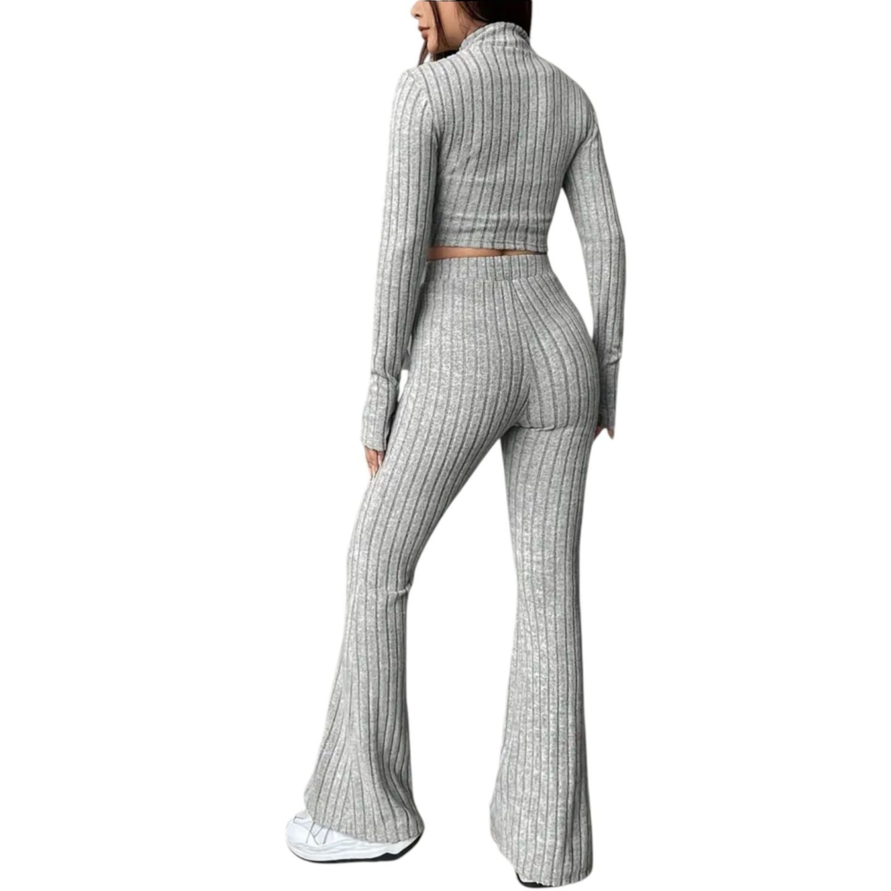 Komplet Spodnie Bluzka Dzwony i Crop Top Rozciągliwe