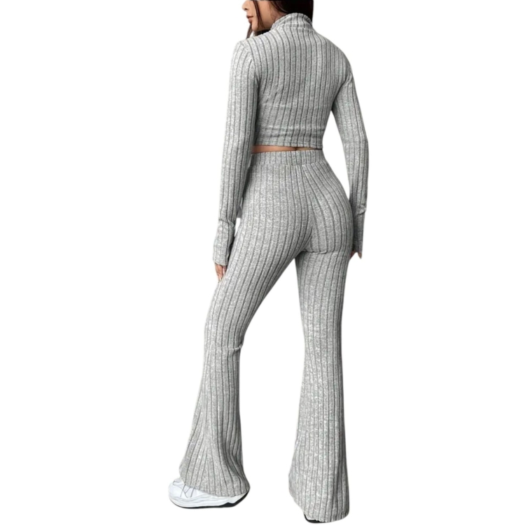 Komplet Spodnie Bluzka Dzwony i Crop Top Rozciągliwe