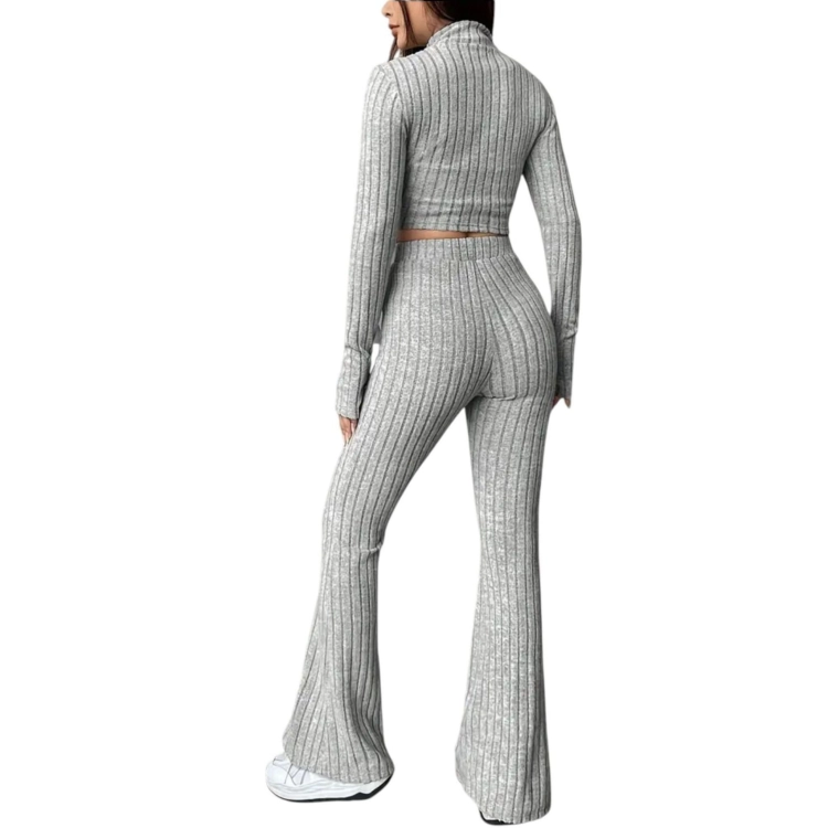 Komplet Spodnie Bluzka Dzwony i Crop Top Rozciągliwe